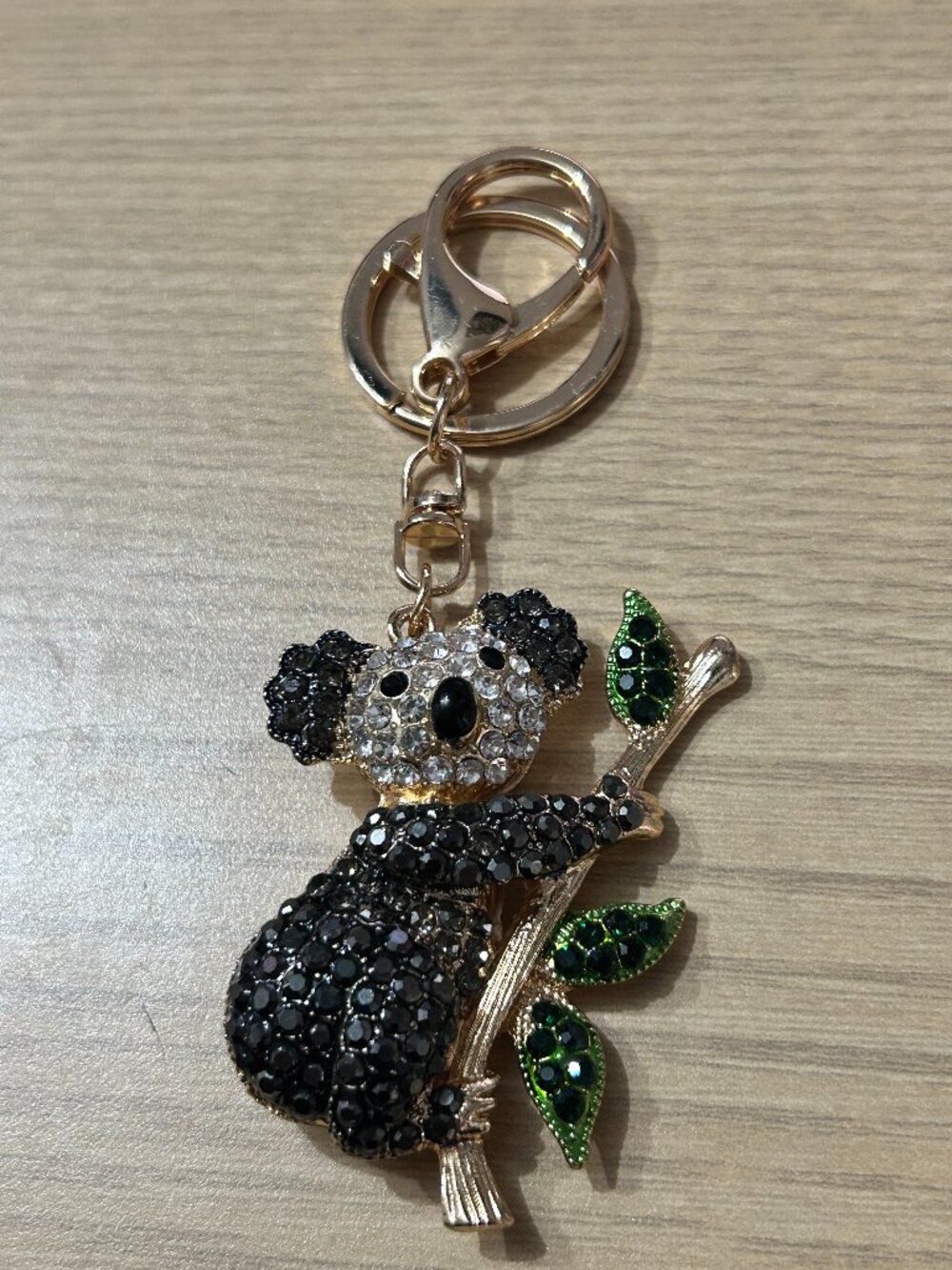 Sparkling Rhinestone Koala Bear Keychain Purse Charm Gold Tone